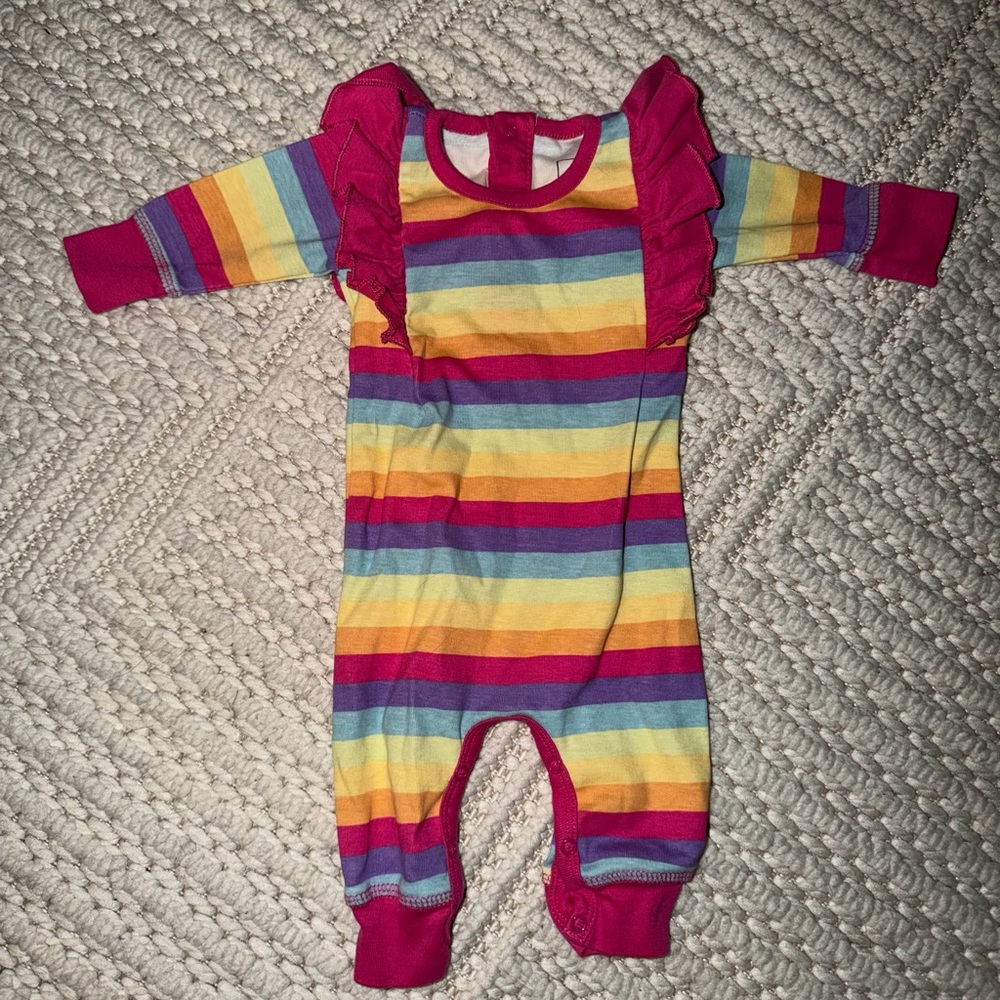 NWOT Paris Hilton 0-3 Months Striped Rainbow Footie